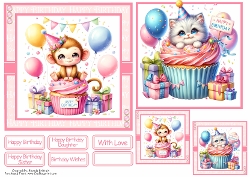 Happy Birthday Cupcakes 1 Card Front 6x6