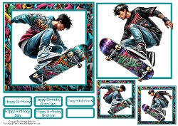 Skateboarding Boy Birthday Card Front With Matching Gift Tag 6x6