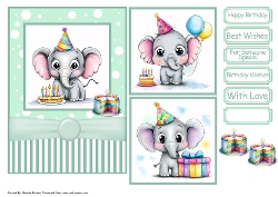 Happy Birthday Elephant Card Front 7x5