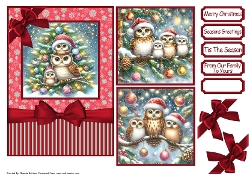 Festive Christmas Owls Card Front 7x5