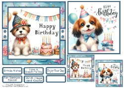 Happy Birthday Puppies Card Front With Matching Gift Tag 6x6
