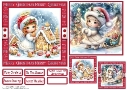 Christmas Angels 3 Card Front With Matching Gift Tag 6x6