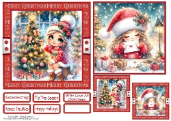 Christmas Girls 2 Card Front With Matching Gift Tag 6x6