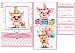 Birthday Piglet Card Front 5x7
