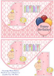 1st Birthday Girl Teardrop Card Front