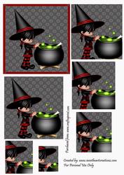 Red Witch with Cauldron Pyramid