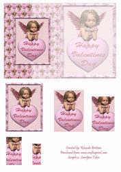 Happy Valentines Pink Cherub & Heart Foldback