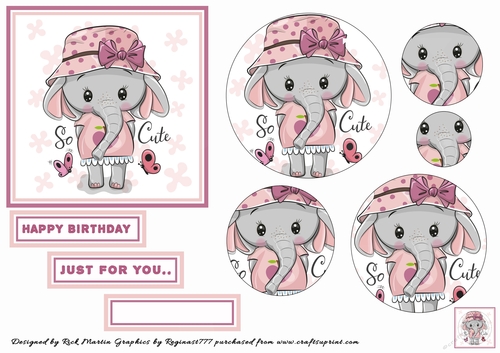 Cute Elephant - 12x12cm topper with pyramage layers and Sentiments