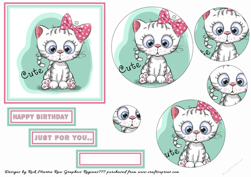 Cute Pussycat- 12x12cm topper with pyramage layers and Sentiments