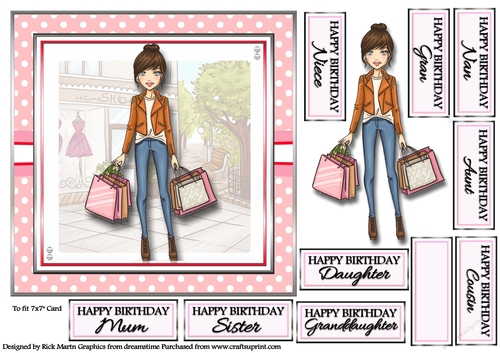 7x7 Card Front Shopping Lady & Decoupage 
