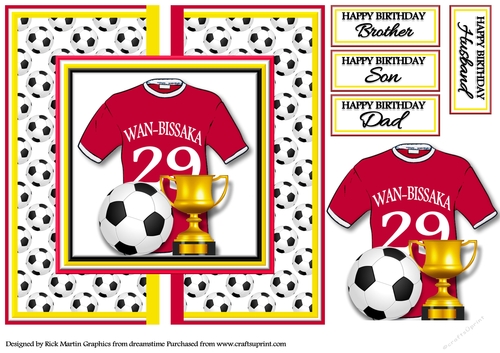 8x8 MANCHESTER UNITED - AARON WAN-BISSAKA No.29 Card front with decoupage 