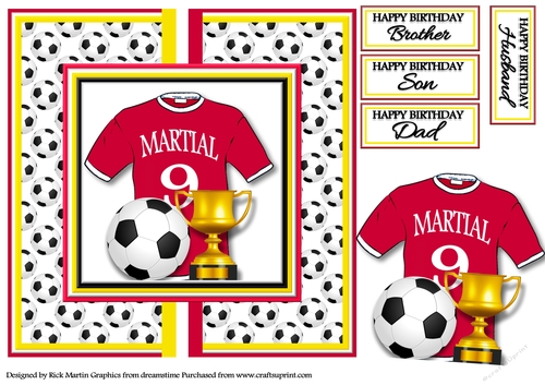 8x8 MANCHESTER UNITED - ANTHONY MARTIAL  No.9 Card front with decoupage 