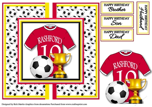 8x8 MANCHESTER UNITED - MARCUS RASHFORD No.10 Card front with decoupage 