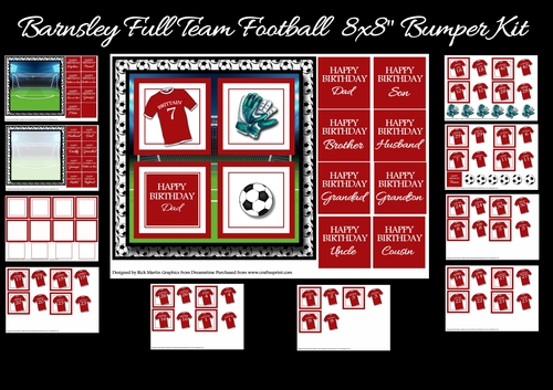 8x8 Barnsley Full Football Team Bumper kit - x11 A4 Sheets 