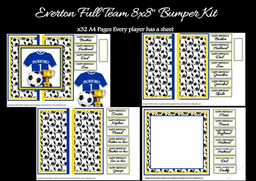 8x8 EVERTON FOOTBALL BUMPER KIT x32 A4 Sheets Every player included 