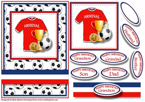 A5 Arsenal Card Front with Topper and sentiments 
