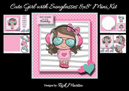 8x8 Cute Girl with Sunglasses - x4 A4 Sheets 
