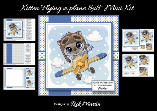 8x8 Kitten flying a plane Mini Pyramage Kit - x5 A4 Sheets  