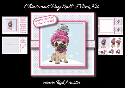 8x8 Christmas Pug Mini Kit - x4 A4 sheets 