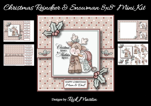 8x8 Christmas Reindeer & Snowman Mini Kit - x4 A4 Sheets 