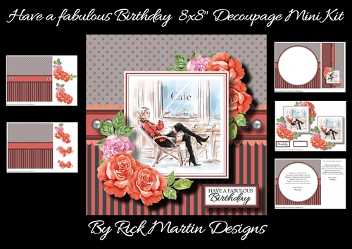 8x8 Have a fabulous Birthday Decoupage Mini Kit - x5 A4 sheets 
