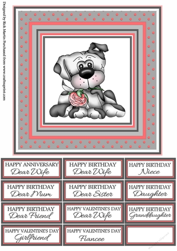 8x8 Playful Pup Card Front and sentiments sheet 
