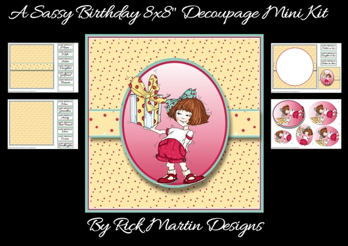 8x8 A Sassy Birthday Mini Oval Pyramage Kit - x4 A4 Sheets 