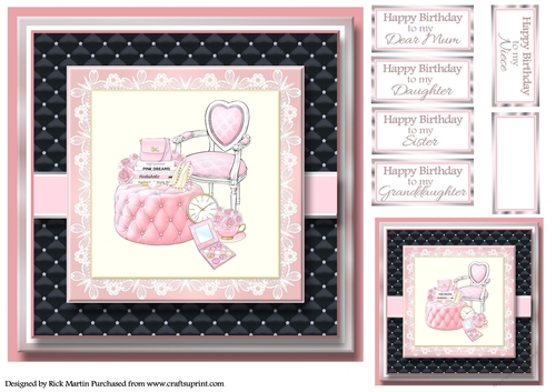 8x8 Pinkaholic 2 Topper with gift tag and sentiments 