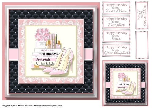 8x8 Pinkaholic 1 Topper with gift tag and sentiments 