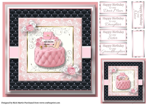 8x8 Pinkaholic 3 Topper with gift tag and sentiments 