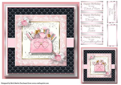 8x8 Pinkaholic 4 Topper with gift tag and sentiments 