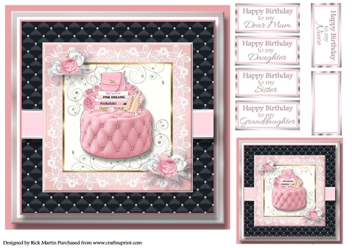 8x8 Pinkaholic 5 Topper with gift tag and sentiments 