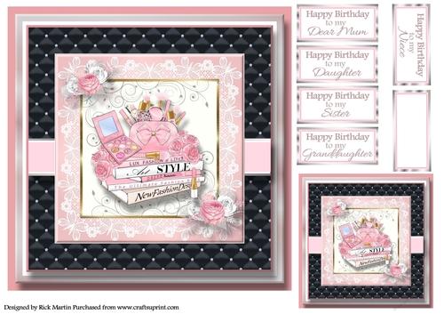 8x8 Pinkaholic 6 Topper with gift tag and sentiments 