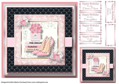 8x8 Pinkaholic 7 Topper with gift tag and sentiments 