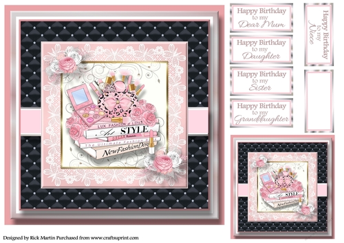 8x8 Pinkaholic 8 Topper with gift tag and sentiments 