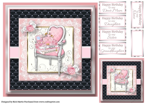 8x8 Pinkaholic 10 Topper with gift tag and sentiments 