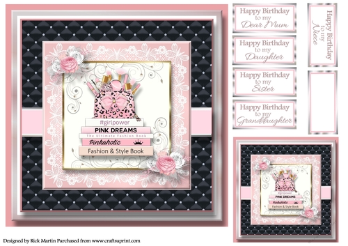 8x8 Pinkaholic 11 Topper with gift tag and sentiments 