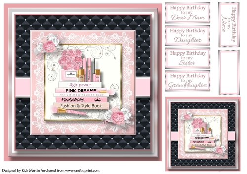 8x8 Pinkaholic 12 Topper with gift tag and sentiments 