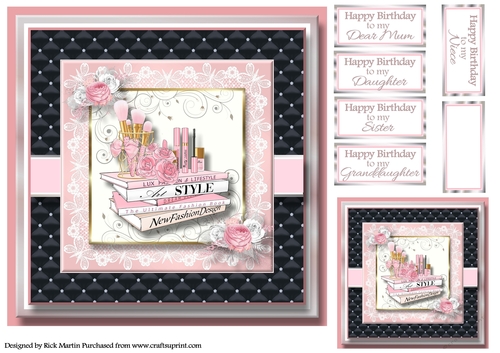 8x8 Pinkaholic 13 Topper with gift tag and sentiments 