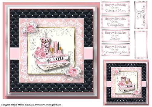 8x8 Pinkaholic 14 Topper with gift tag and sentiments 
