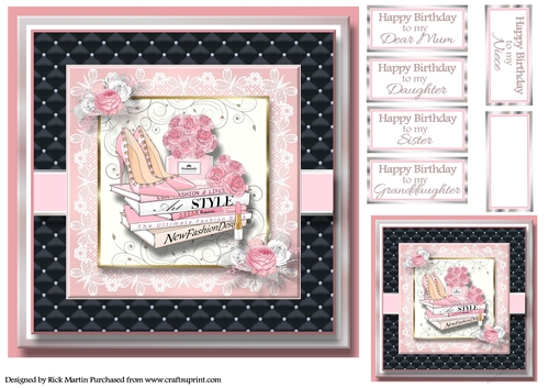 8x8 Pinkaholic 15 Topper with gift tag and sentiments 