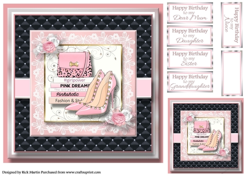 8x8 Pinkaholic 16 Topper with gift tag and sentiments 
