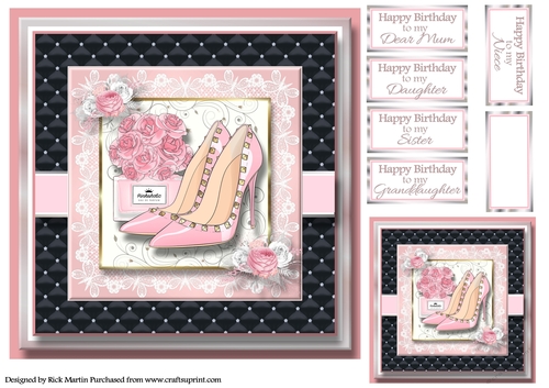 8x8 Pinkaholic 17 Topper with gift tag and sentiments 