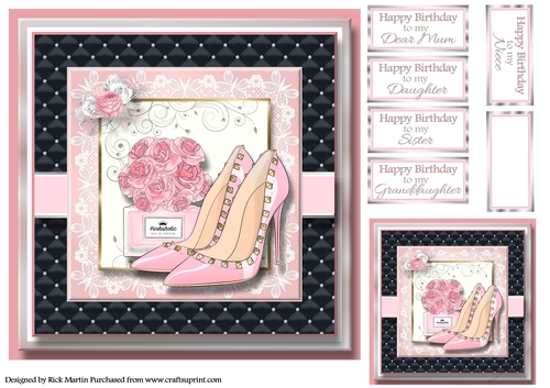 8x8 Pinkaholic 18 Topper with gift tag and sentiments 