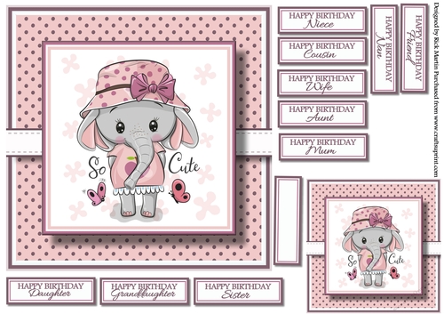 7x7 Cool Elephant Card Front / Topper with Gift Tag and Sentiments 