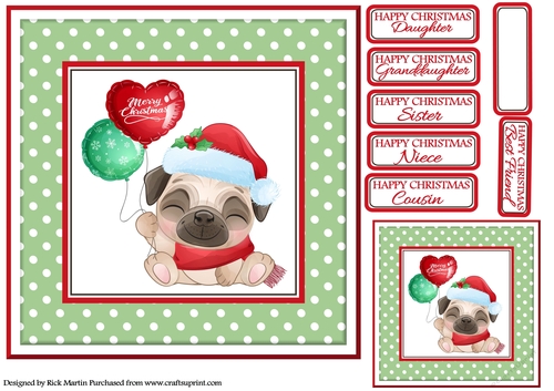 8x8 Pug 2d Front / Topper with Gift Tag and Sentiments 