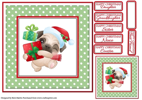 8x8 Pug 3 Front / Topper with Gift Tag and Sentiments 
