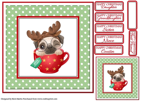 8x8 Pug 4 Front / Topper with Gift Tag and Sentiments 