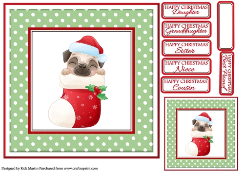 8x8 Pug 5 Front / Topper with Gift Tag and Sentiments 
