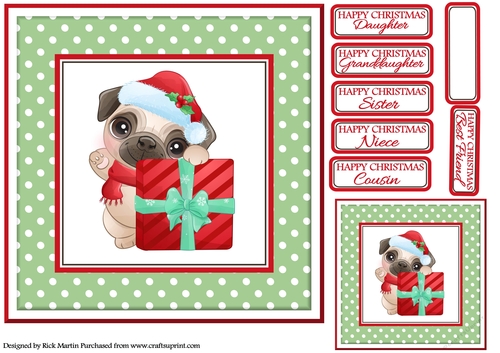8x8 Pug 6 Front / Topper with Gift Tag and Sentiments 
